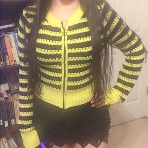 Bumblebee Striped Yellow and Navy Zip Up Sweater